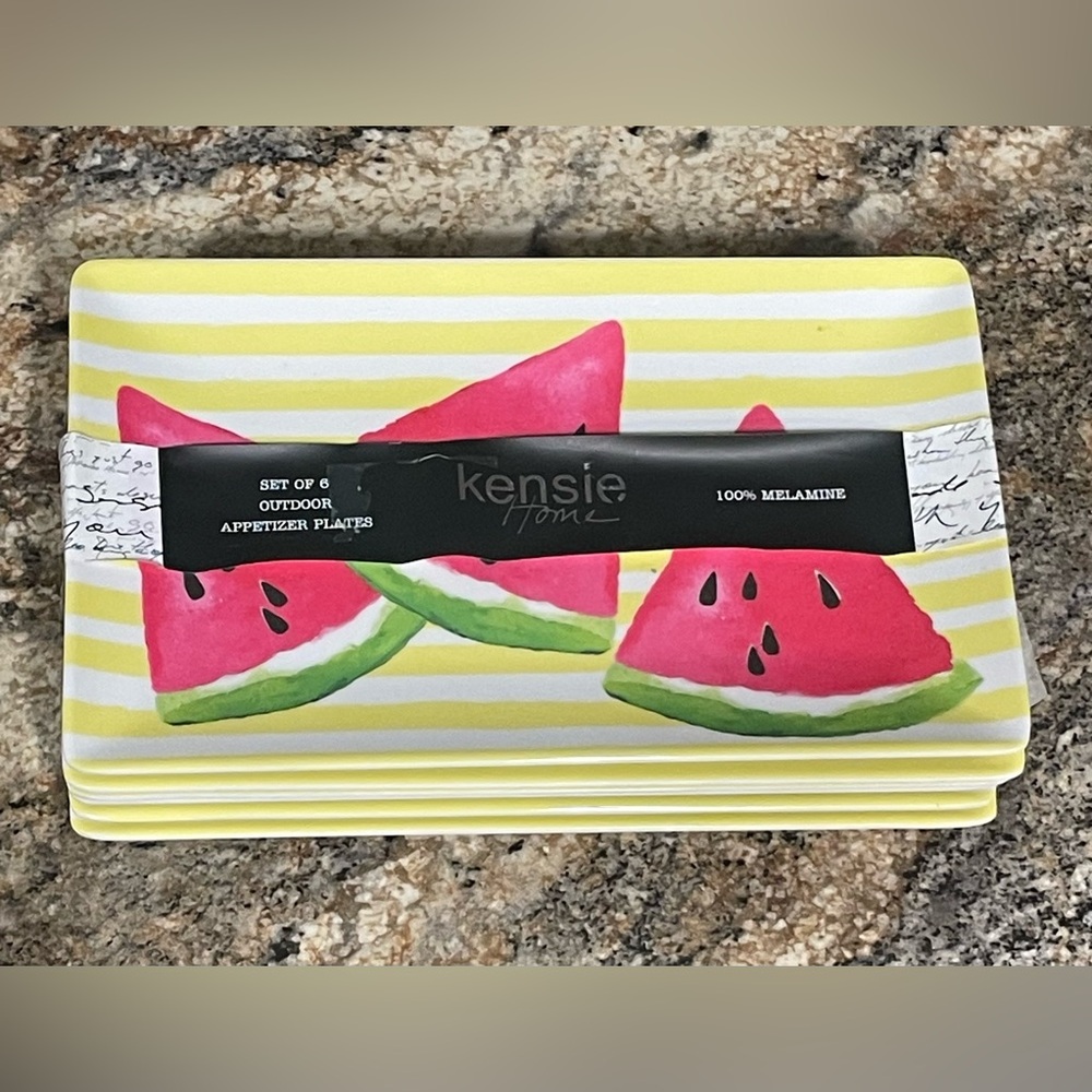 Kensie Watermelon Stripe Melamine Appetizer Plates